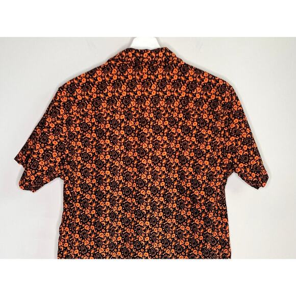 Monument 100% Cotton Halloween Short Sleeve Button-Up Shirt Black/Orange Medium - Picture 8 of 9